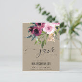 KRAFT BLUSH BURGUNDY FLORAL BUNCH BEWAREN DE DATUM AANKONDIGINGSKAART (Staand voorkant)