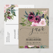 KRAFT BLUSH BURGUNDY FLORAL BUNCH BEWAREN DE DATUM AANKONDIGINGSKAART (Voorkant / Achterkant)