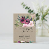 KRAFT BLUSH BURGUNDY FLORAL BUNCH BEWAREN DE DATUM AANKONDIGINGSKAART (Staand voorkant)