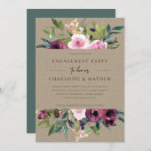 KRAFT BLUSH BURGUNDY FLORAL BUNCH ENGAGTY KAART (Voorkant / Achterkant)