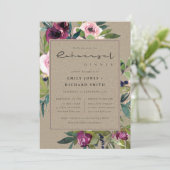 KRAFT BLUSH BURGUNDY FLORAL BUNCH REHEARSAL DINNER KAART (Staand voorkant)