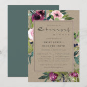 KRAFT BLUSH BURGUNDY FLORAL BUNCH REHEARSAL DINNER KAART (Voorkant / Achterkant)
