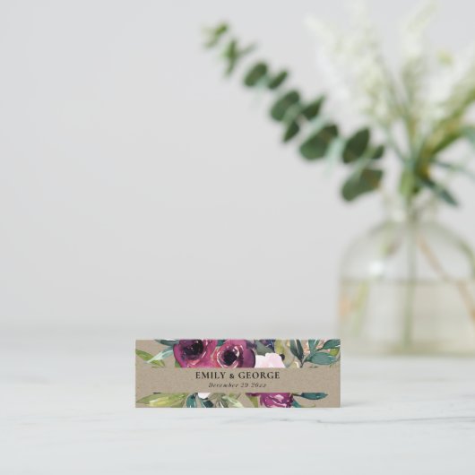 KRAFT BLUSH BURGUNDY FLORAL BUNCH WEDDING WEBSITE MINI VISITEKAARTJE (Staand voorkant)
