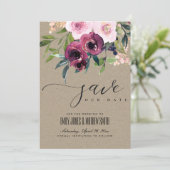 KRAFT BLUSH BURGUNDY FLORAL BUNCH WEDING SAVE THE DATE (Staand voorkant)