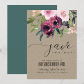 KRAFT BLUSH BURGUNDY FLORAL BUNCH WEDING SAVE THE DATE (Voorkant / Achterkant)