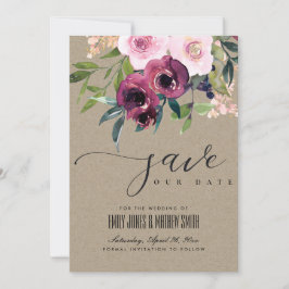 KRAFT BLUSH BURGUNDY FLORAL BUNCH WEDING SAVE THE DATE