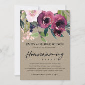 KRAFT BLUSH BURGUNDY FLORAL HUUSEWARMING Party Kaart (Voorkant)