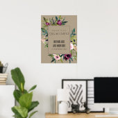 KRAFT BLUSH BURGUNDY FLORAL VERLOVING WELCOME POSTER (Thuiskantoor)