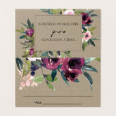 KRAFT BLUSH BURGUNDY FLORAL WEDDING PLACE CARDS KAART (Buitenkant ongevouwen)