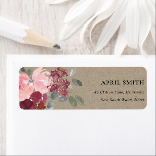 KRAFT BLUSH BURGUNDY WATERVERF ROOS FLORA ADRES ETIKET