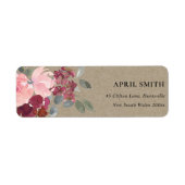 KRAFT BLUSH BURGUNDY WATERVERF ROOS FLORA ADRES ETIKET (Voorkant)