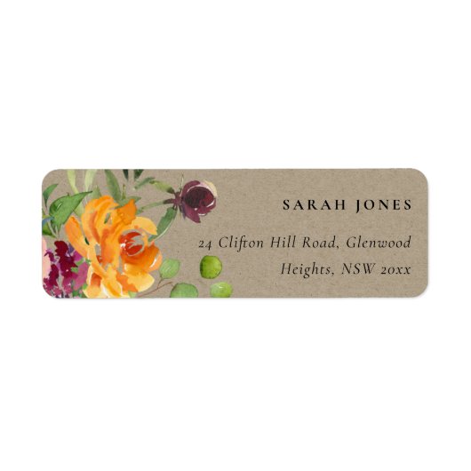 KRAFT BLUSH YELLOW ORANJE FLORAL BUNCH ADRES ETIKET (Voorkant)