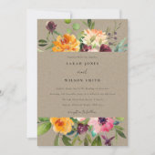 KRAFT BLUSH YELLOW ORANJE FLORAL BUNCH WEDING KAART (Voorkant)