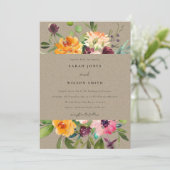KRAFT BLUSH YELLOW ORANJE FLORAL BUNCH WEDING KAART (Staand voorkant)