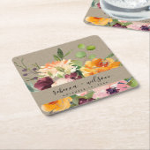 KRAFT BLUSH YELLOW ORANJE FLORAL BUNCH WEDING KARTONNEN ONDERZETTERS (Schuin)