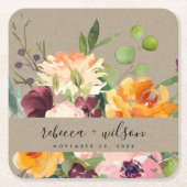 KRAFT BLUSH YELLOW ORANJE FLORAL BUNCH WEDING KARTONNEN ONDERZETTERS (Voorkant)