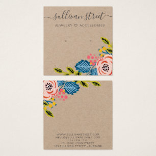 Kraft Boho Bloem Oorbellen Sieraden Displaykaart Vierkante Visitekaartjes