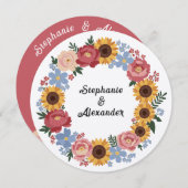 Kraft Boho Floral krans bruiloft Kaart (Voorkant / Achterkant)