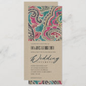 KRAFT BOHO IKAT TRIBAL PATTERN PINK BLAUWGROEN WED KAART (Voorkant / Achterkant)