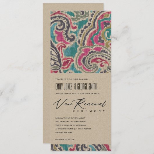 KRAFT BOHO IKAT TRIBAL PATTERN PINK VOW RENEWEL KAART (Voorkant / Achterkant)