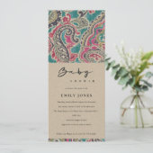 KRAFT BOHO TRIBAL IKAT PATTERN PINK BABY SHOWER KAART (Staand voorkant)