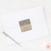 KRAFT BOHO TRIBAL IKAT PINK BLAUWGROEN MONOGRAM WE VIERKANTE STICKER (Envelop)