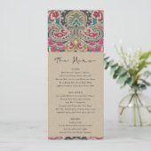 KRAFT BOHO TRIBAL IKAT PINK BLAUWGROEN WEDDING MEN MENU (Staand voorkant)