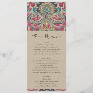 KRAFT BOHO TRIBAL IKAT PINK BLAUWGROEN WEDDING MEN MENU