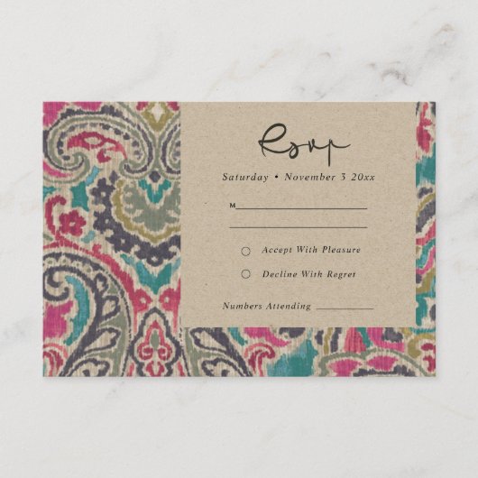 KRAFT BOHO TRIBAL IKAT PINK BLAUWGROEN WEDDING RSV INFORMATIEKAARTJE (Voorkant)