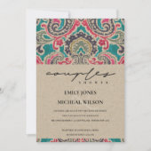 KRAFT BOHO TRIBAL IKAT PINK COUPLES SHOWER INVITE BEDANKKAART (Voorkant)