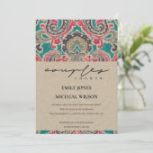 KRAFT BOHO TRIBAL IKAT PINK COUPLES SHOWER INVITE BEDANKKAART (Staand voorkant)