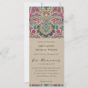 KRAFT BOHO TRIBAL IKAT PINK VOW RENEWAL INVITATION KAART