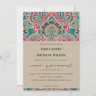 KRAFT BOHO TRIBAL IKAT PINK VOW RENEWAL INVITE BEDANKKAART