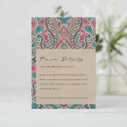 KRAFT BOHO TRIBAL IKAT ROZE TEAL TROUW DETAILS E INFORMATIEKAARTJE (Staand voorkant)