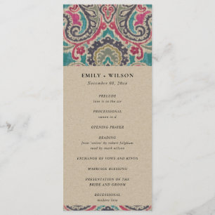 KRAFT BOHO TRIBAL IKATFL WEDDING CEREMONY PROGRAMM MENU