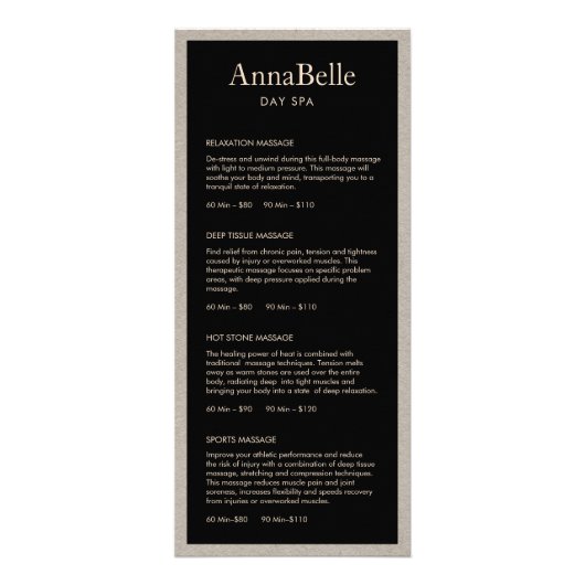 Kraft Border Black Spa Salon Price List Menu (Voorkant)