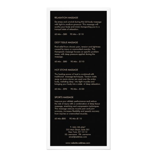 Kraft Border Black Spa Salon Price List Menu (Achterkant)