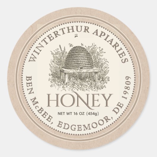 Kraft Bordered Honey Jar Label ( Skep) (Voorkant)