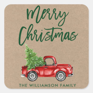 Kraft Borstel Script Truck Kerstmis Envelope Seal Vierkante Sticker