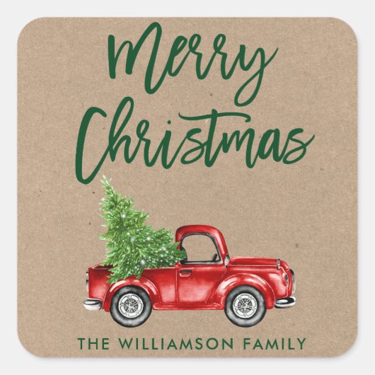 Kraft Borstel Script Truck Kerstmis Envelope Seal Vierkante Sticker (Voorkant)