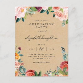 Kraft Bourgogne Blush Roze Bloemen Afstudeerfeest Uitnodiging Briefkaart