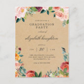 Kraft Bourgogne Blush Roze Bloemen Afstudeerfeest Uitnodiging Briefkaart (Voorkant)