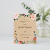 Kraft Bourgogne Blush Roze Bloemen Afstudeerfeest Uitnodiging Briefkaart (Staand voorkant)
