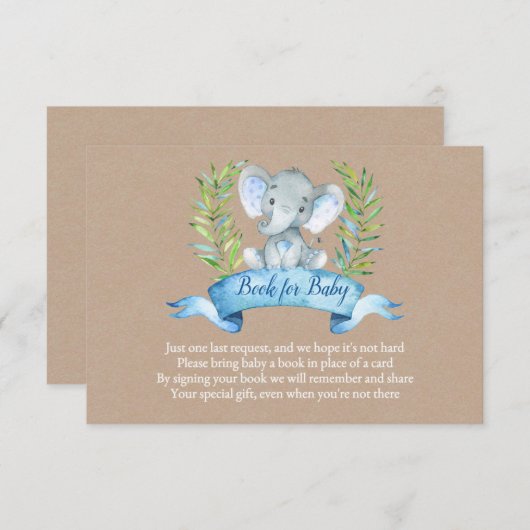 Kraft Boy Rustic Elephant Books for Baby Insert Informatiekaartje (Voorkant / Achterkant)