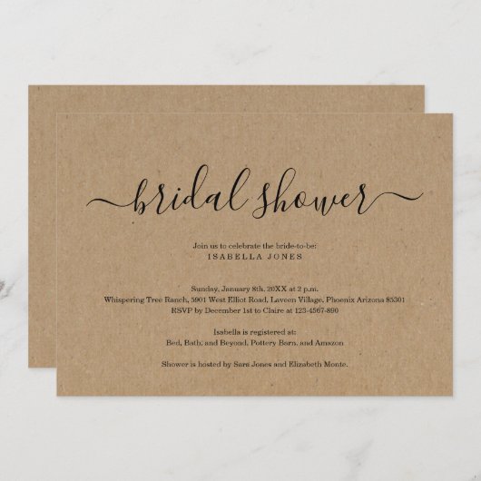 Kraft Bridal Shower Kaart (Voorkant / Achterkant)