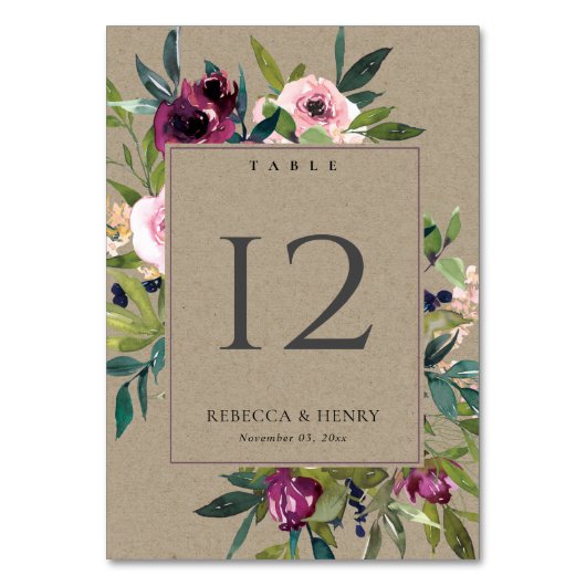 KRAFT BRIGHT BLUSH BURGUNDY FLORAL BUNCH WEDING KAART (Voorkant)