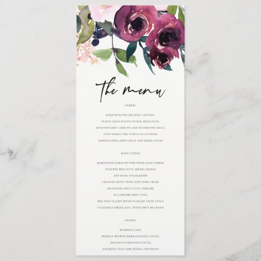 KRAFT BRIGHT BLUSH BURGUNDY FLORAL BUNCH WEDING MENU (Voorkant)