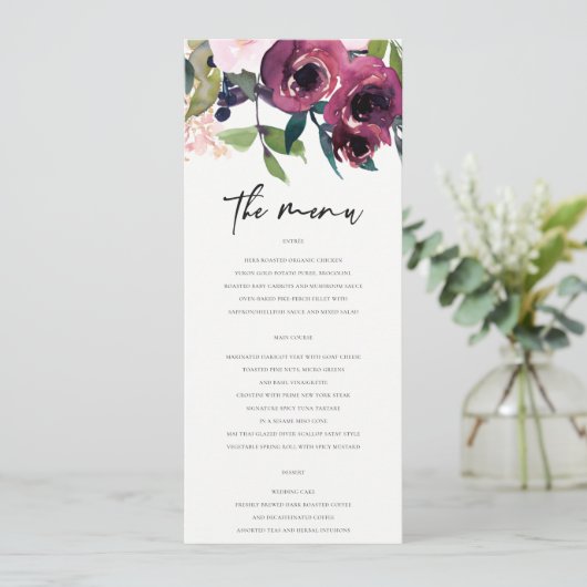 KRAFT BRIGHT BLUSH BURGUNDY FLORAL BUNCH WEDING MENU (Staand voorkant)
