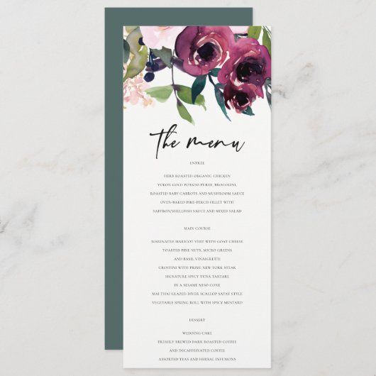KRAFT BRIGHT BLUSH BURGUNDY FLORAL BUNCH WEDING MENU (Voorkant / Achterkant)