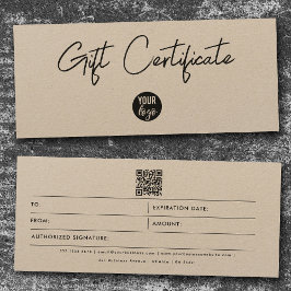 Kraft Brown Business Logo QR Code Cadeaubon